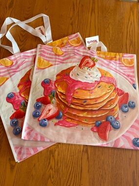 TJ Maxx Pancake Strawberry Reusable Tote Bag Set Grocery Beach Cute Kawaii 🍓🥞